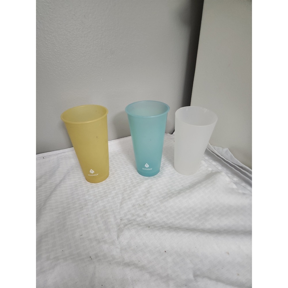 Manna Color Changing Reusable Plastic Tumblers Set of 3 Yellow Teal White